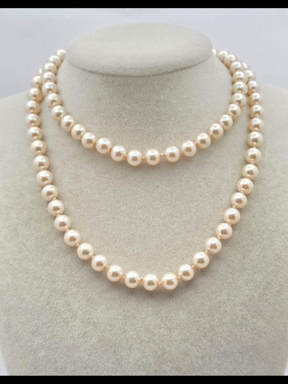 Vintage Single Strand Faux Pearl Necklace Gold Tone Filigree Clasp 23" Knotted